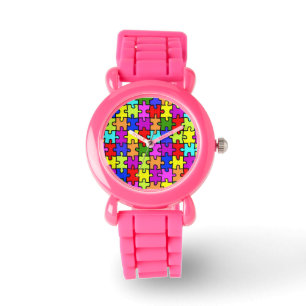 Montre Motif de puzzle arc-en-ciel coloré