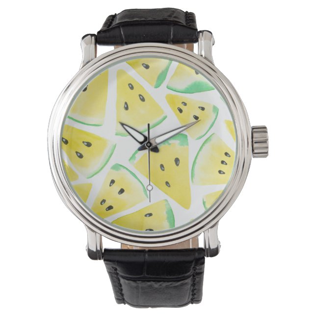 Montre Motif de tranches de pastèque jaune (devant)