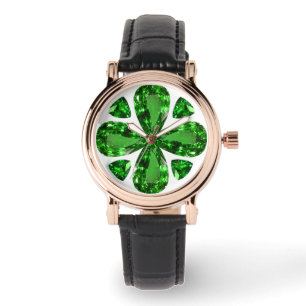 Montre Motif de trèfle vert