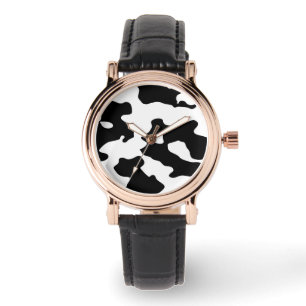 Montre Motif de vache noir et blanc