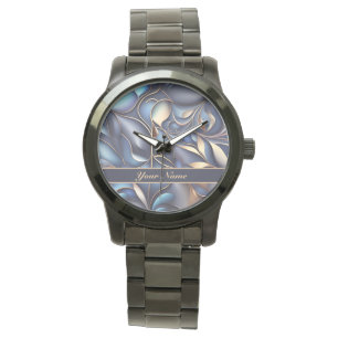 Montre Motif de vrilles 3D bleu doré