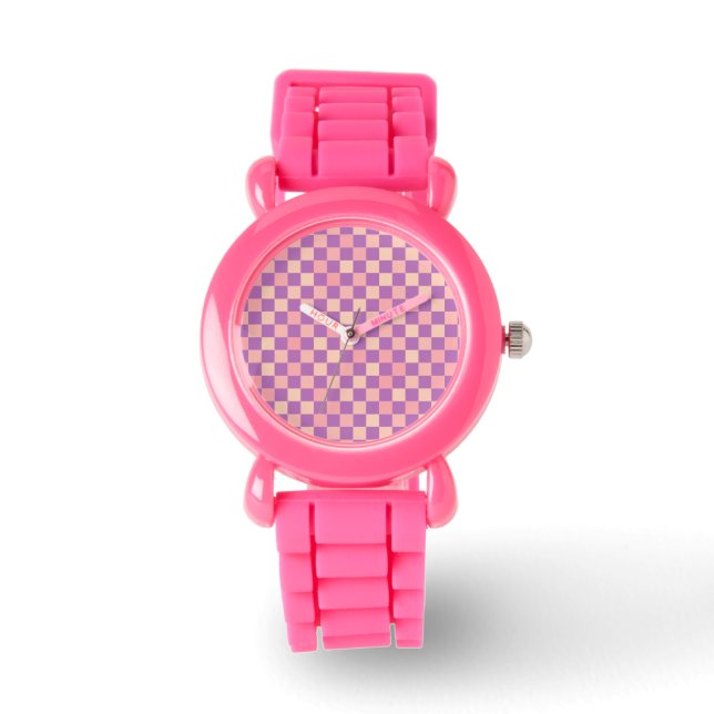 Montre motif d'échecs rose heure (Recto)