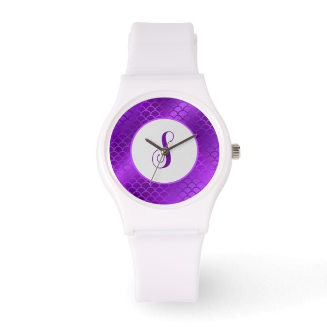 Montre Motif des échelles de sirène violet initiales pers (Recto)