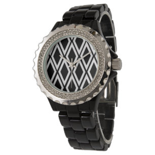 Montre Motif diamant noir et blanc gras