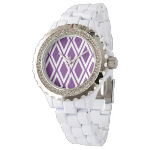 Montre Motif diamant violet clair et blanc