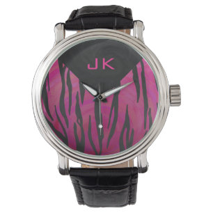 Montre Motif d'impression monogramme rose et noir