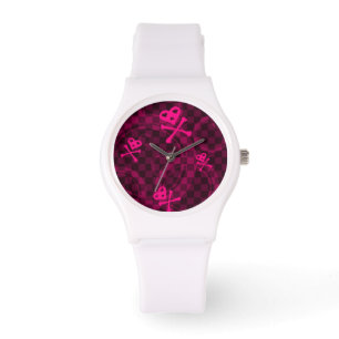 Montre Motif Emo Rose Avec Cercles