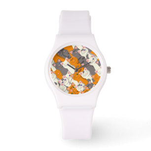 Montre Motif en diagonale du chat noir blanc gingembre