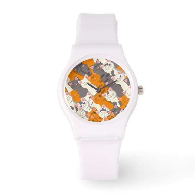 Montre Motif en diagonale du chat noir blanc gingembre (Recto)