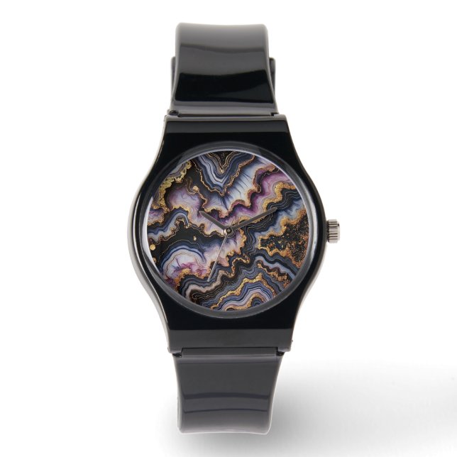 Montre Motif en marbre noir violet violet violet or chic (Recto)