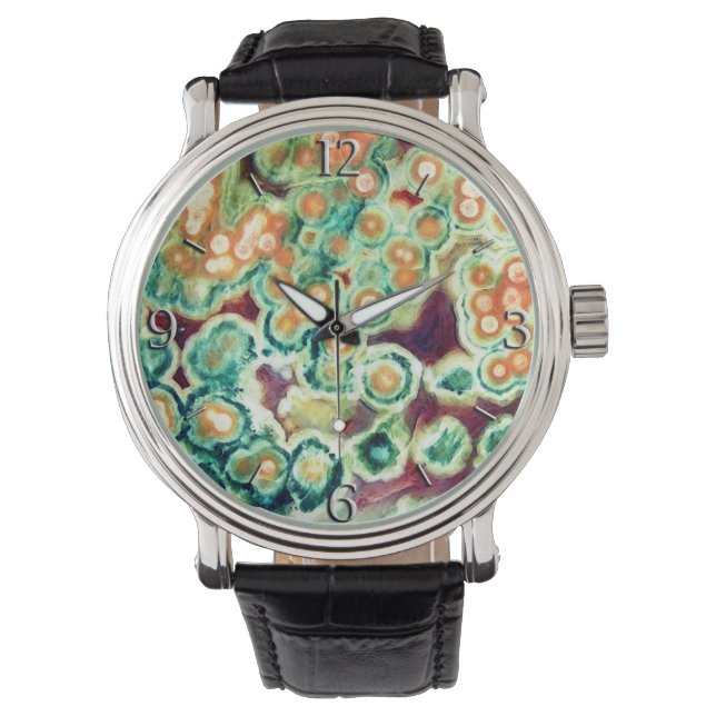 Montre Motif en pierre de Gem, Jasper Océan, Vert et Mult (devant)