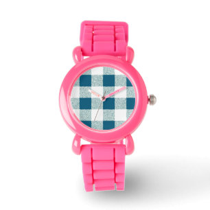 Montre motif en vichy chèque vert bleu