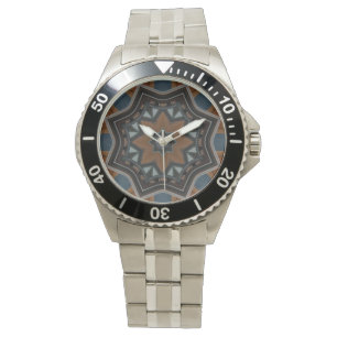 Montre Motif étoile brun kaléidoscope...