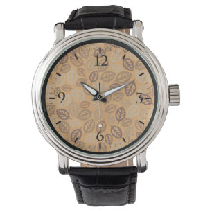 Montre Motif feuille marron