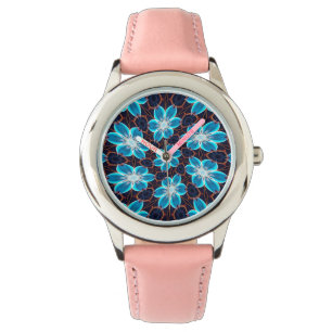 Montre Motif Fleurs bleues Abstraites