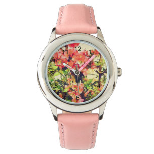 Montre Motif floral aquarelle rouge rose 1