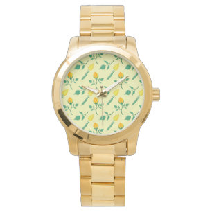 Montre Motif floral avec rose jaune et fleurs de tulipe