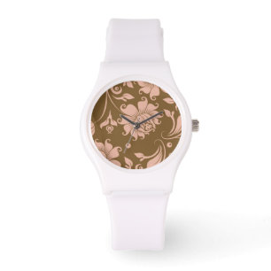 Montre Motif floral de rose et de brun