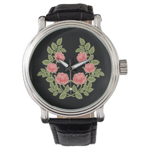 Montre Motif floral de roses rose poussiéré vintage - Rom