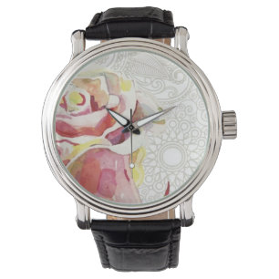 Montre Motif Floral Orné Avec Rose Aquarelle Rose