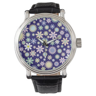 Montre Motif floral sur fond bleu