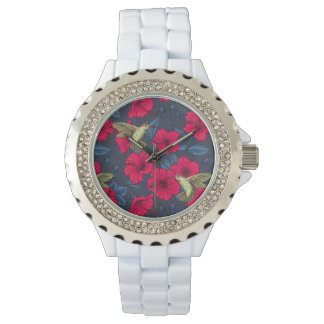 Montre Motif floral tropical à fleurs d'Hibiscus blanc