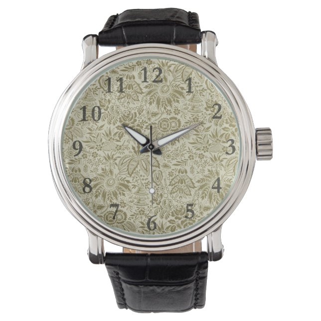 Montre Motif Floral Vert Sage Antique Damas (devant)