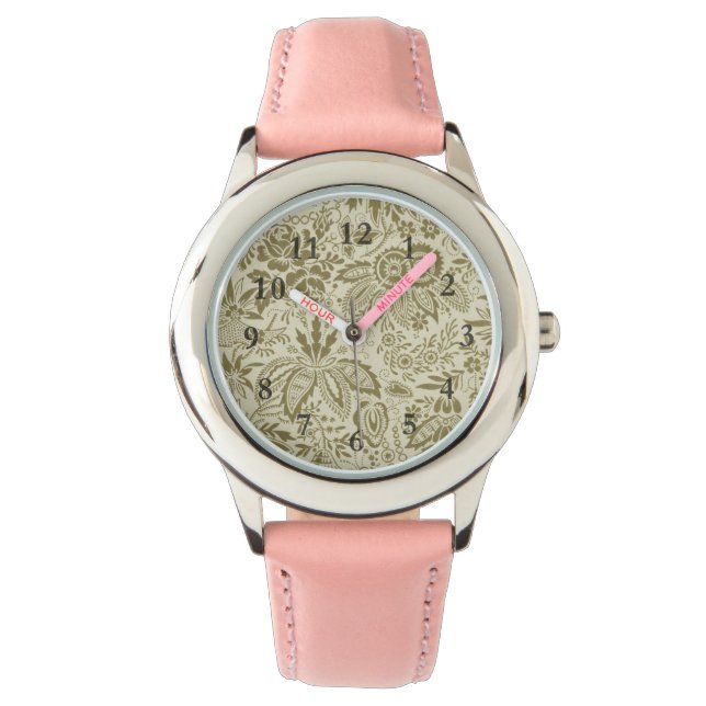 Montre Motif Floral Vert Sage Antique Damas (devant)