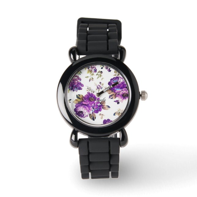 Montre Motif floral violet (Recto)