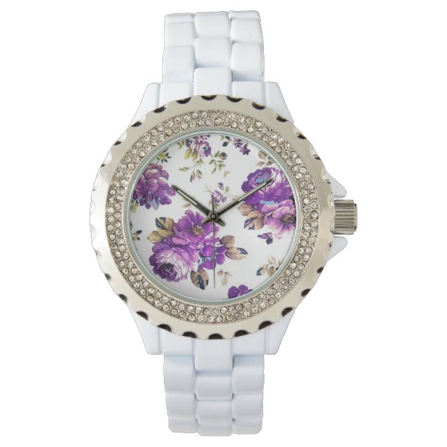 Montre Motif floral violet (devant)