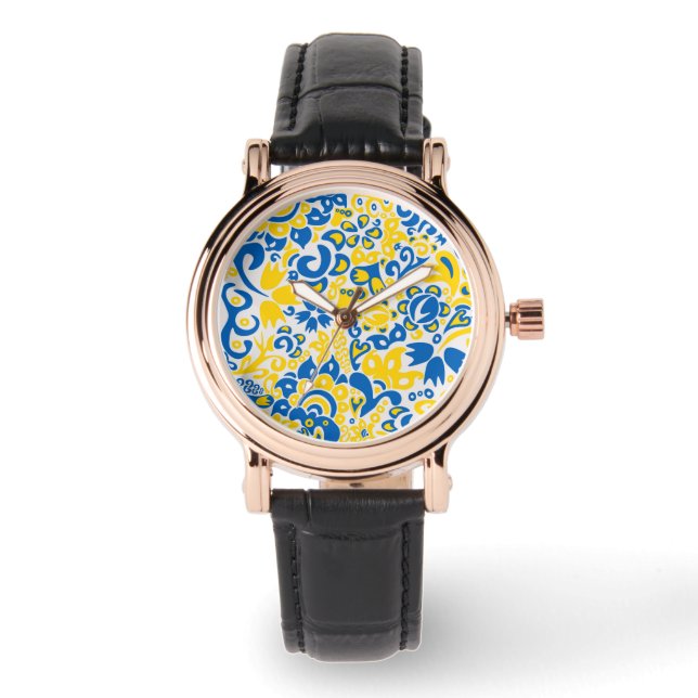 Montre Motif folklorique aux couleurs du drapeau ukrainie (Recto)