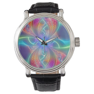 Montre Motif fractal psychédélique arc-en-ciel