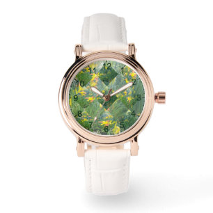 Montre Motif géométrique de champ de lys jaune coupe diam