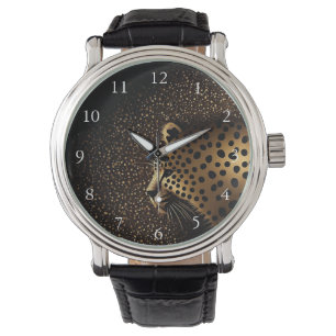 Montre Motif Jaguar Doré