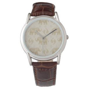 Montre Motif kaki de caravane d'éléphant
