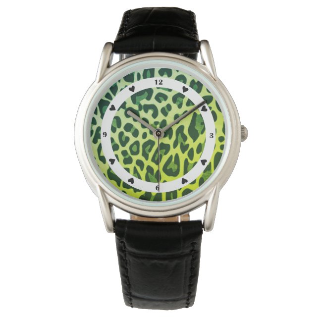 Montre Motif Leopard classique Design d'impression vert (devant)