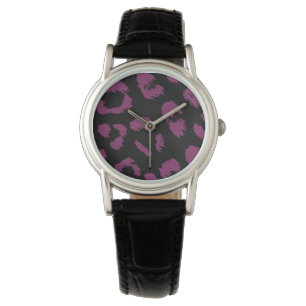 Montre Motif léopard noir et violet foncé