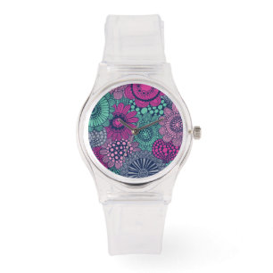 Montre Motif lumineux élégant des fleurs magnifiques