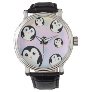 Montre Motif moderne à pente de pingouin pastel mignon