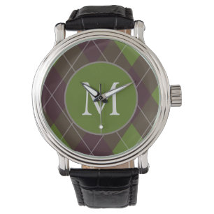 Montre Motif monogramme classique en argyre vert foncé