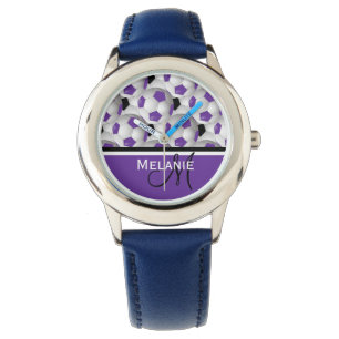 Montre Motif noir pourpre de ballon de football de