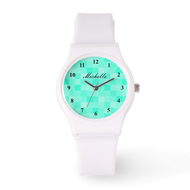Montre motif numérique aqua bleu pixel pour femmes (Recto)
