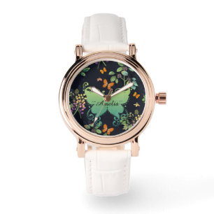 Montre Motif papillon floral foncé personnalisé joli