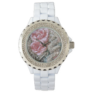 Montre Motif Perles vintages et roses roses roses