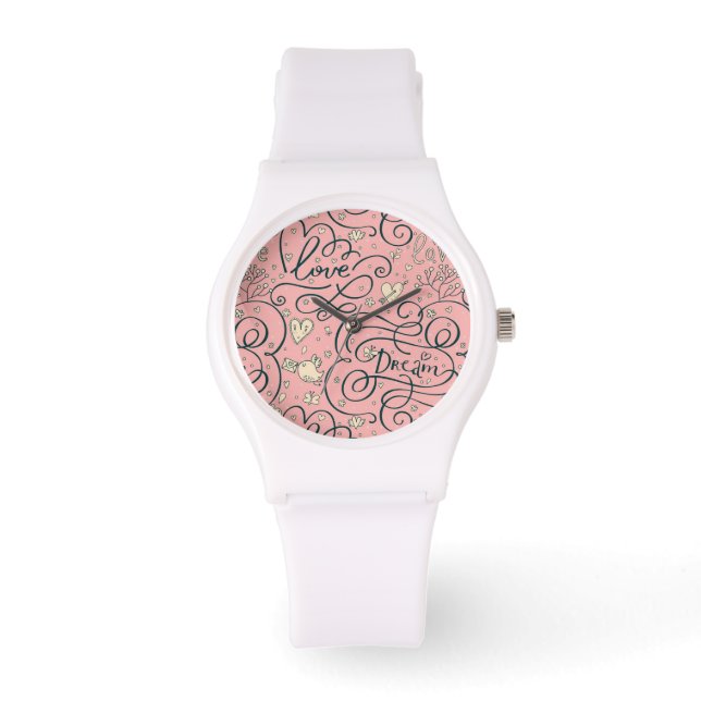 Montre Motif romantique avec Coeurs et Oiseaux (Recto)