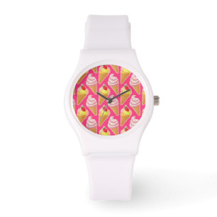 Montre Motif rose Kawaii avec crème glacée aux fraises 