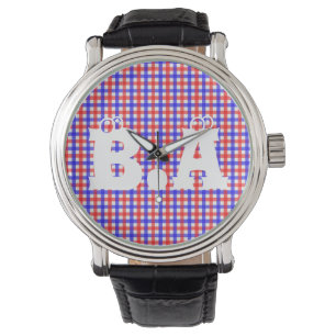 Montre Motif rouge bleu En vichy