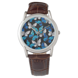 Montre Motif sans couleur foncée avec papillons bleus Mor