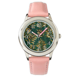 Montre Motif sans couture avec des fougères dorées