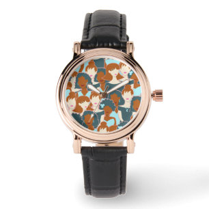 Montre Motif sans couture avec filles noires et blanches